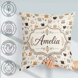 Custom Name Minimal Coffee Cups and Leaves Neutral Tone Seamless Square Filled Cushion Throw Pillow Sofa Bed Home Decor Zip Washable UK Made