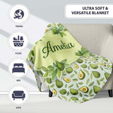 Green Avocado Pear Seamless Pattern Bright Botanical Fruit Lovely  Personalised Custom Name Super Soft Fleece Blanket Bed Sofa Throw
