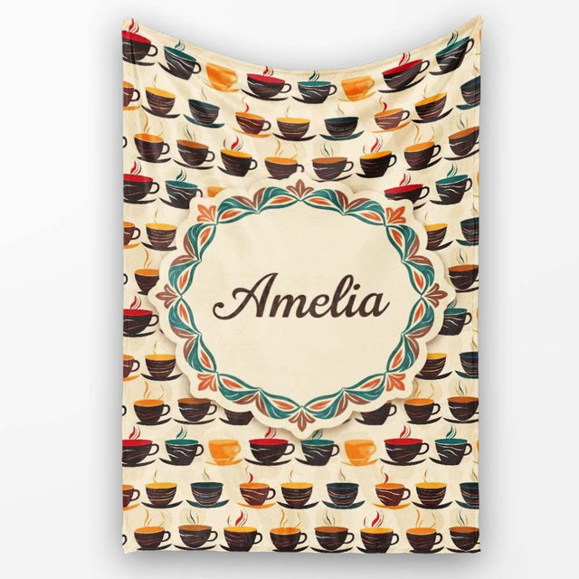Modern Colorful Coffee Cups Repeating Pattern Seamless Pattern  Personalised Custom Name Super Soft Fleece Blanket Bed Sofa Throw