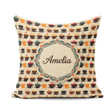 Custom Name Modern Colorful Coffee Cups Pattern Seamless Pattern Square Filled Cushion Throw Pillow Sofa Bed Home Decor Zip Washable UK Made