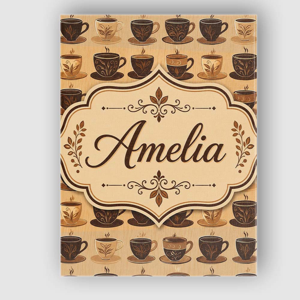 Personalised Name Brown Coffee Cup Style Custom  Unique Gift Idea Elegant Feature Canvas Wall Art Print Decor Picture Ready to Hang