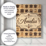 Personalised Name Brown Coffee Cup Style Custom  Unique Gift Idea Elegant Feature Canvas Wall Art Print Decor Picture Ready to Hang