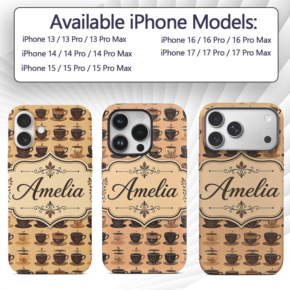 Brown Coffee Cup Style Seamless Printed Design Custom Name Protective Phone Case Mobile Cover Durable Everyday Smartphone Shock Resistant