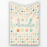 Colorful Coffee Cups Bright Fun Seamless Pattern Cute Unique Gift  Personalised Custom Name Super Soft Fleece Blanket Bed Sofa Throw