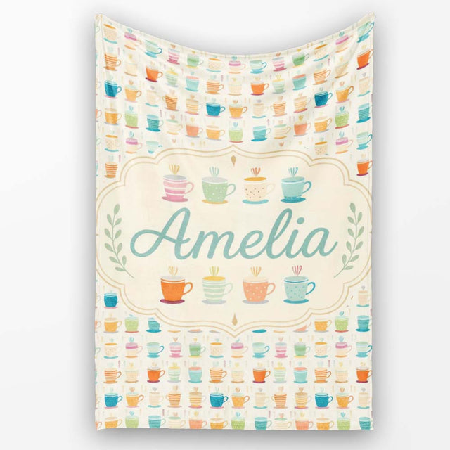 Colorful Coffee Cups Bright Fun Seamless Pattern Cute Unique Gift  Personalised Custom Name Super Soft Fleece Blanket Bed Sofa Throw