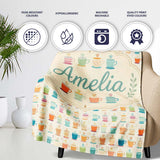 Colorful Coffee Cups Bright Fun Seamless Pattern Cute Unique Gift  Personalised Custom Name Super Soft Fleece Blanket Bed Sofa Throw