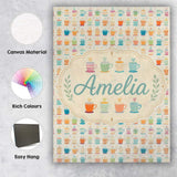 Personalised Name Colorful Coffee Cups Custom  Modern Room Accent Elegant Feature Canvas Wall Art Print Decor Picture Ready to Hang