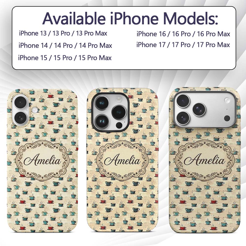 Blue Red Coffee Cups Artistic Texture Seamless Custom Name Protective Phone Case Mobile Cover Durable Everyday Smartphone Shock Resistant