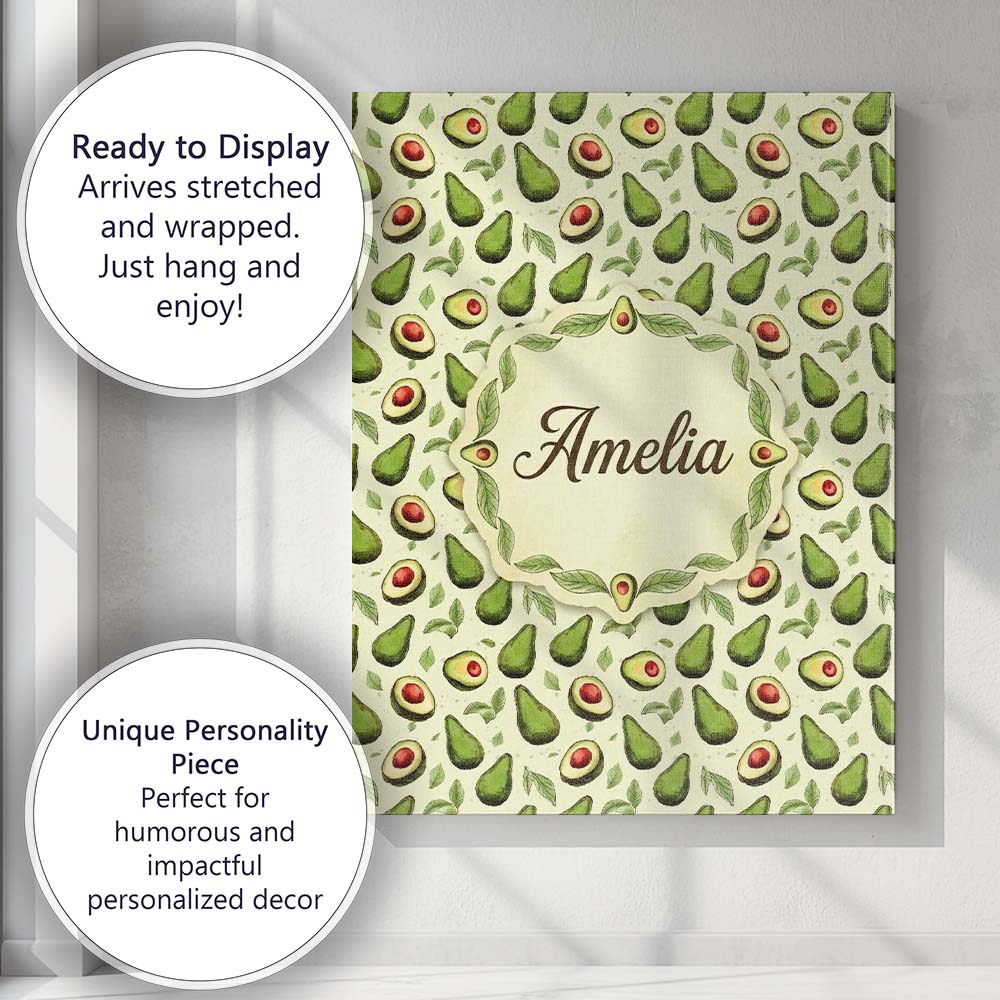 Personalised Name Avocado Pear Light Cream Background Fresh Botanical Custom Home Unique Canvas Wall Art Print Decor Picture Ready to Hang