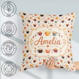 Custom Name Watercolor Cups and Beans Soft Autumn Tones Seamless Square Filled Cushion Throw Pillow Sofa Bed Home Decor Zip Washable UK Made