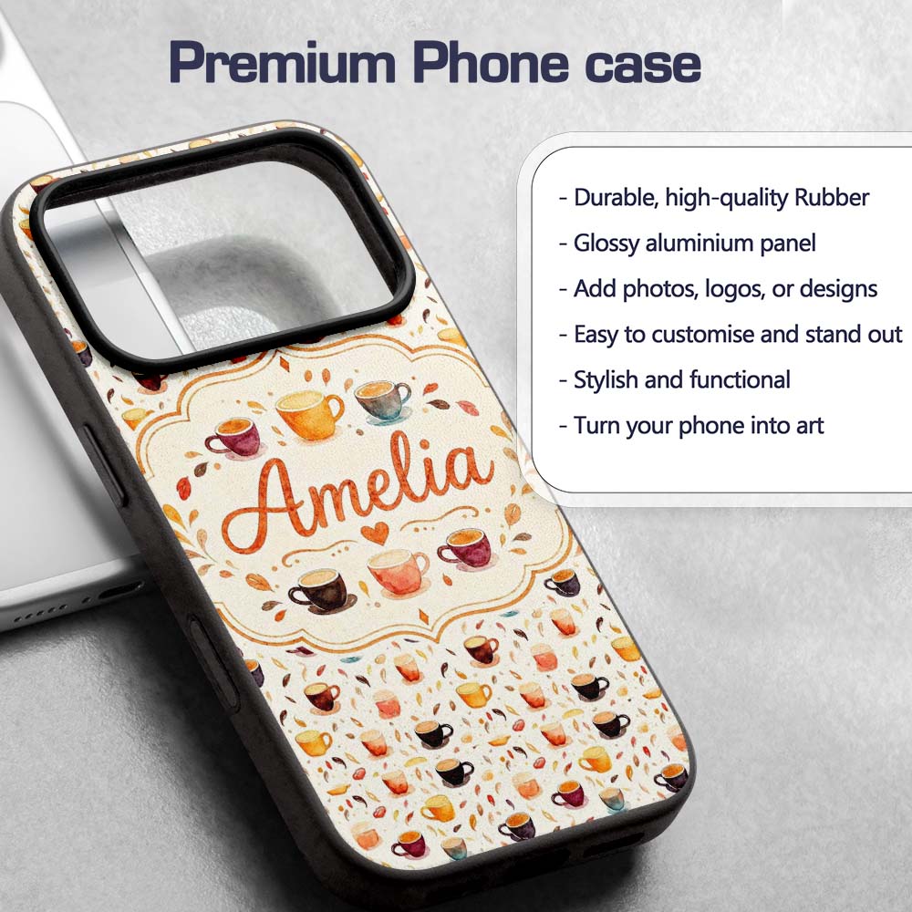 Watercolor Coffee Cups and Beans Soft Autumn Custom Name Protective Phone Case Mobile Cover Durable Everyday Smartphone Shock Resistant