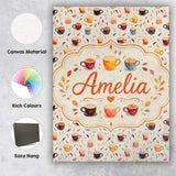 Personalised Name Watercolor Coffee Cups Custom  Unique Gift Idea Elegant Feature Canvas Wall Art Print Decor Picture Ready to Hang