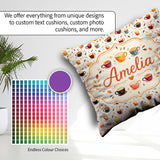 Custom Name Watercolor Cups and Beans Soft Autumn Tones Seamless Square Filled Cushion Throw Pillow Sofa Bed Home Decor Zip Washable UK Made