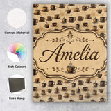 Personalised Name Brown Coffee Cups Classic Custom  Bespoke Interior Contemporary Canvas Wall Art Print Decor Picture Ready to Hang