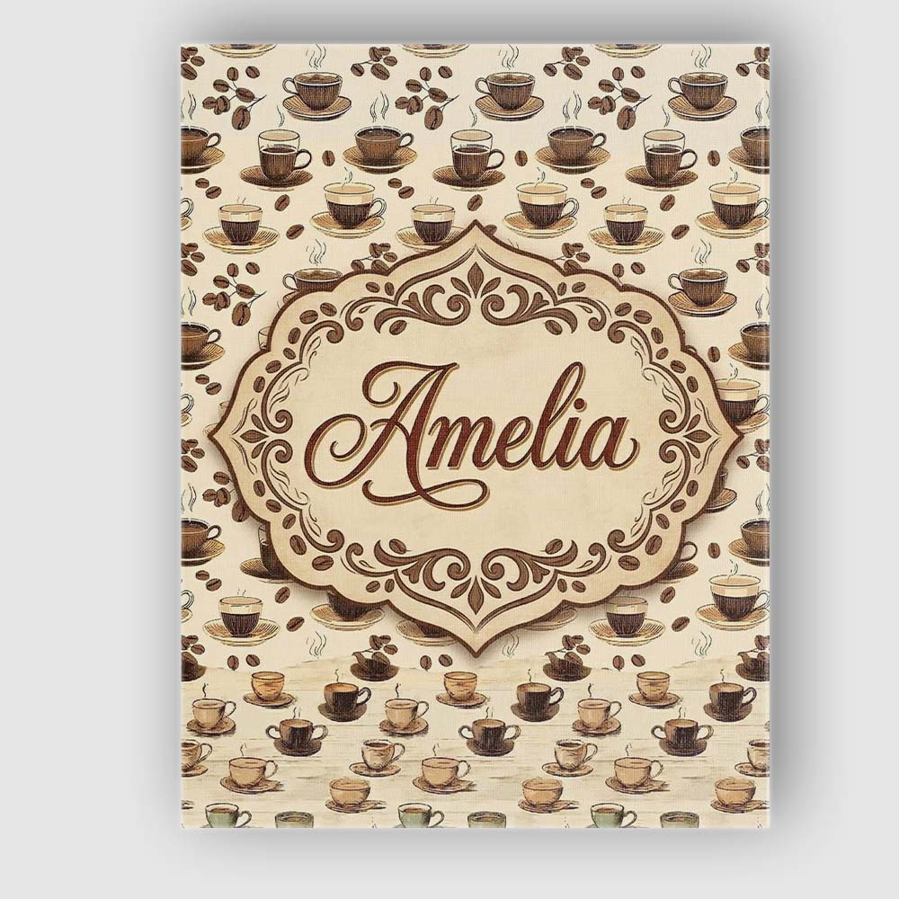 Personalised Name Coffee Cups and Beans Custom  Modern Room Accent Elegant Feature Canvas Wall Art Print Decor Picture Ready to Hang