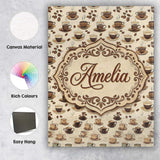 Personalised Name Coffee Cups and Beans Custom  Modern Room Accent Elegant Feature Canvas Wall Art Print Decor Picture Ready to Hang
