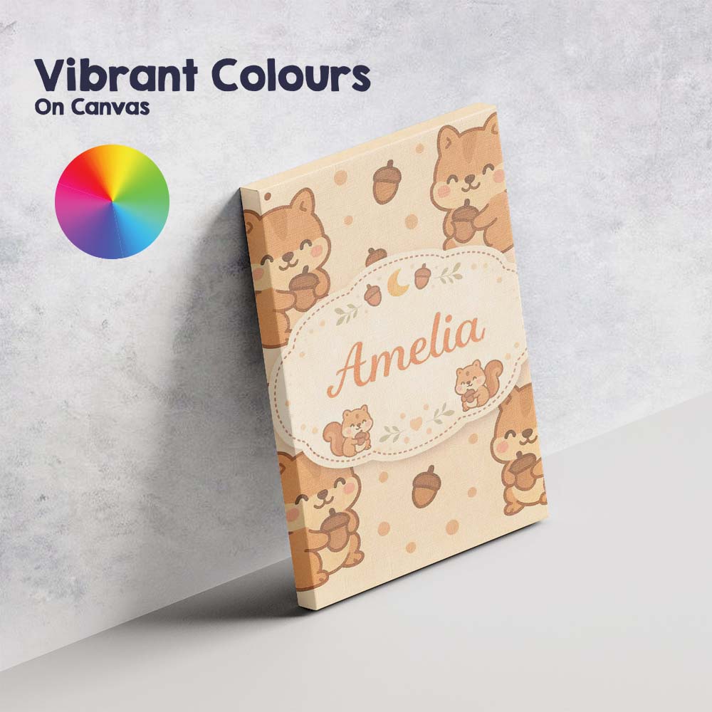 Personalised Name Cute Squirrel Acorn Cartoon Animal Pattern Perfect Custom  Home Canvas Wall Art Print Decor Picture Ready to Hang