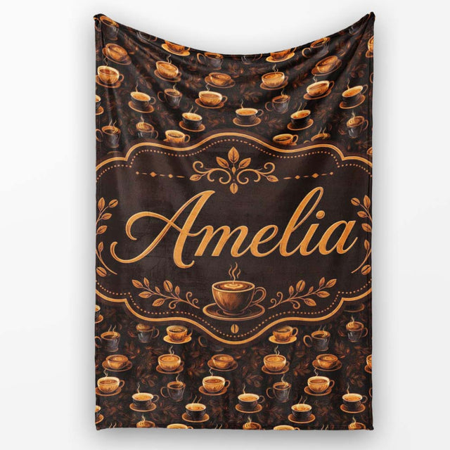 Dark Coffee Cups Rich Espresso Theme Seamless Pattern Lovely  Personalised Custom Name Super Soft Fleece Blanket Bed Sofa Throw