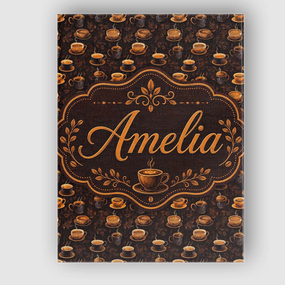Personalised Name Dark Coffee Cups Rich Custom  Modern Room Accent Elegant Feature Canvas Wall Art Print Decor Picture Ready to Hang