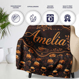 Dark Coffee Cups Rich Espresso Theme Seamless Pattern Lovely  Personalised Custom Name Super Soft Fleece Blanket Bed Sofa Throw