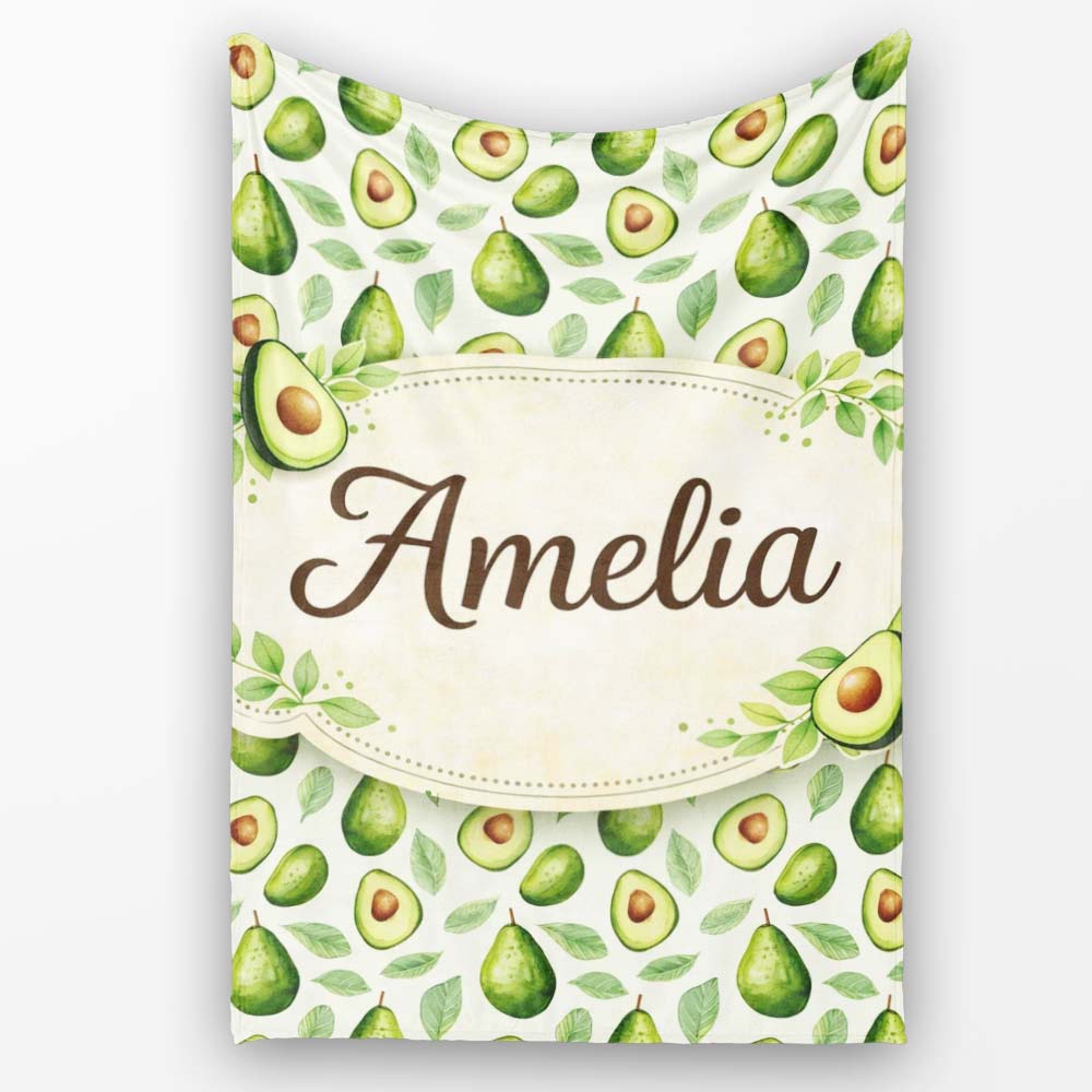 Avocado Pear Leaf Seamless Clean White Background Botanical Fruit  Personalised Custom Name Super Soft Fleece Blanket Bed Sofa Throw
