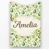 Avocado Pear Leaf Seamless Clean White Background Botanical Fruit  Personalised Custom Name Super Soft Fleece Blanket Bed Sofa Throw