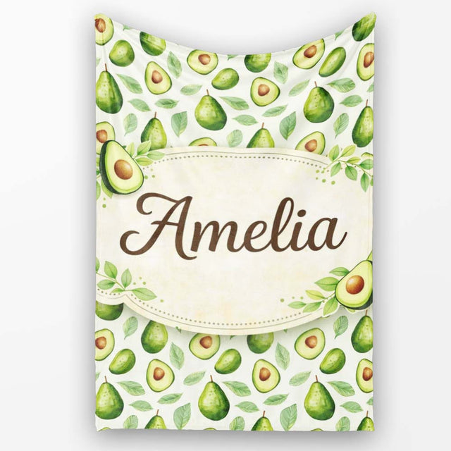 Avocado Pear Leaf Seamless Clean White Background Botanical Fruit  Personalised Custom Name Super Soft Fleece Blanket Bed Sofa Throw
