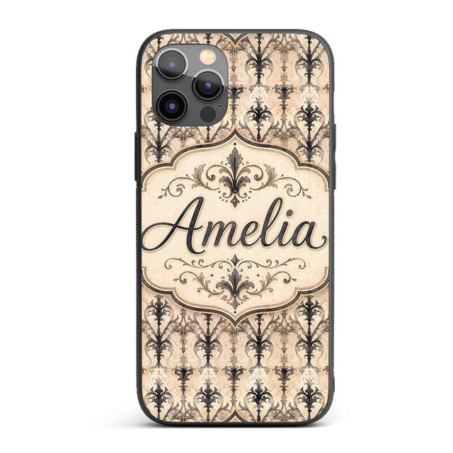 Elegant Floral Damask Vintage Style Seamless Custom Name Protective Phone Case Mobile Cover Durable Everyday Smartphone Shock Resistant