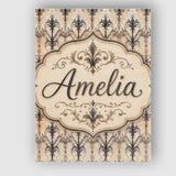 Personalised Name Elegant Floral Damask Custom  Unique Gift Idea Modern Room Accent Canvas Wall Art Print Decor Picture Ready to Hang