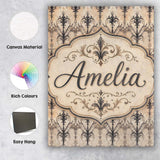 Personalised Name Elegant Floral Damask Custom  Unique Gift Idea Modern Room Accent Canvas Wall Art Print Decor Picture Ready to Hang
