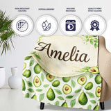 Avocado Pear Leaf Seamless Clean White Background Botanical Fruit  Personalised Custom Name Super Soft Fleece Blanket Bed Sofa Throw