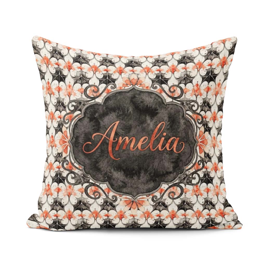 Custom Name Ornate Floral Tile Pattern with Red Accents Seamless Square Filled Cushion Throw Pillow Sofa Bed Home Decor Zip Washable UK Made