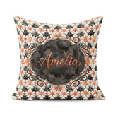 Custom Name Ornate Floral Tile Pattern with Red Accents Seamless Square Filled Cushion Throw Pillow Sofa Bed Home Decor Zip Washable UK Made