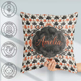Custom Name Ornate Floral Tile Pattern with Red Accents Seamless Square Filled Cushion Throw Pillow Sofa Bed Home Decor Zip Washable UK Made