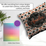 Custom Name Ornate Floral Tile Pattern with Red Accents Seamless Square Filled Cushion Throw Pillow Sofa Bed Home Decor Zip Washable UK Made
