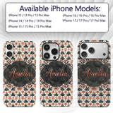 Ornate Floral Tile Pattern with Printed Design Custom Name Protective Phone Case Mobile Cover Durable Everyday Smartphone Shock Resistant