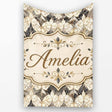 Elegant Vintage Damask Floral Beige and Charcoal Seamless Pattern  Personalised Custom Name Super Soft Fleece Blanket Bed Sofa Throw