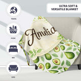 Avocado Pear Leaf Seamless Clean White Background Botanical Fruit  Personalised Custom Name Super Soft Fleece Blanket Bed Sofa Throw