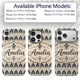 Gothic Arch Ornamental Pattern in Neutral Tones Custom Name Protective Phone Case Mobile Cover Durable Everyday Smartphone Shock Resistant