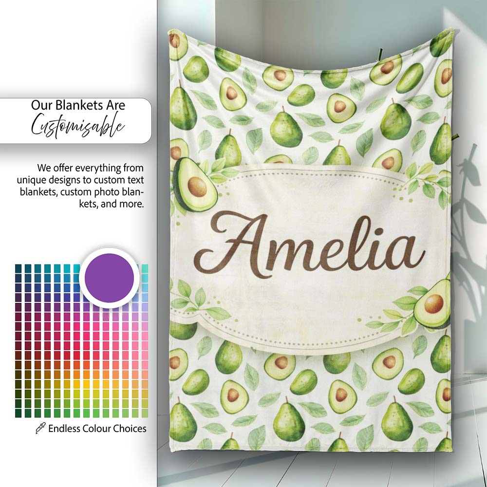 Avocado Pear Leaf Seamless Clean White Background Botanical Fruit  Personalised Custom Name Super Soft Fleece Blanket Bed Sofa Throw