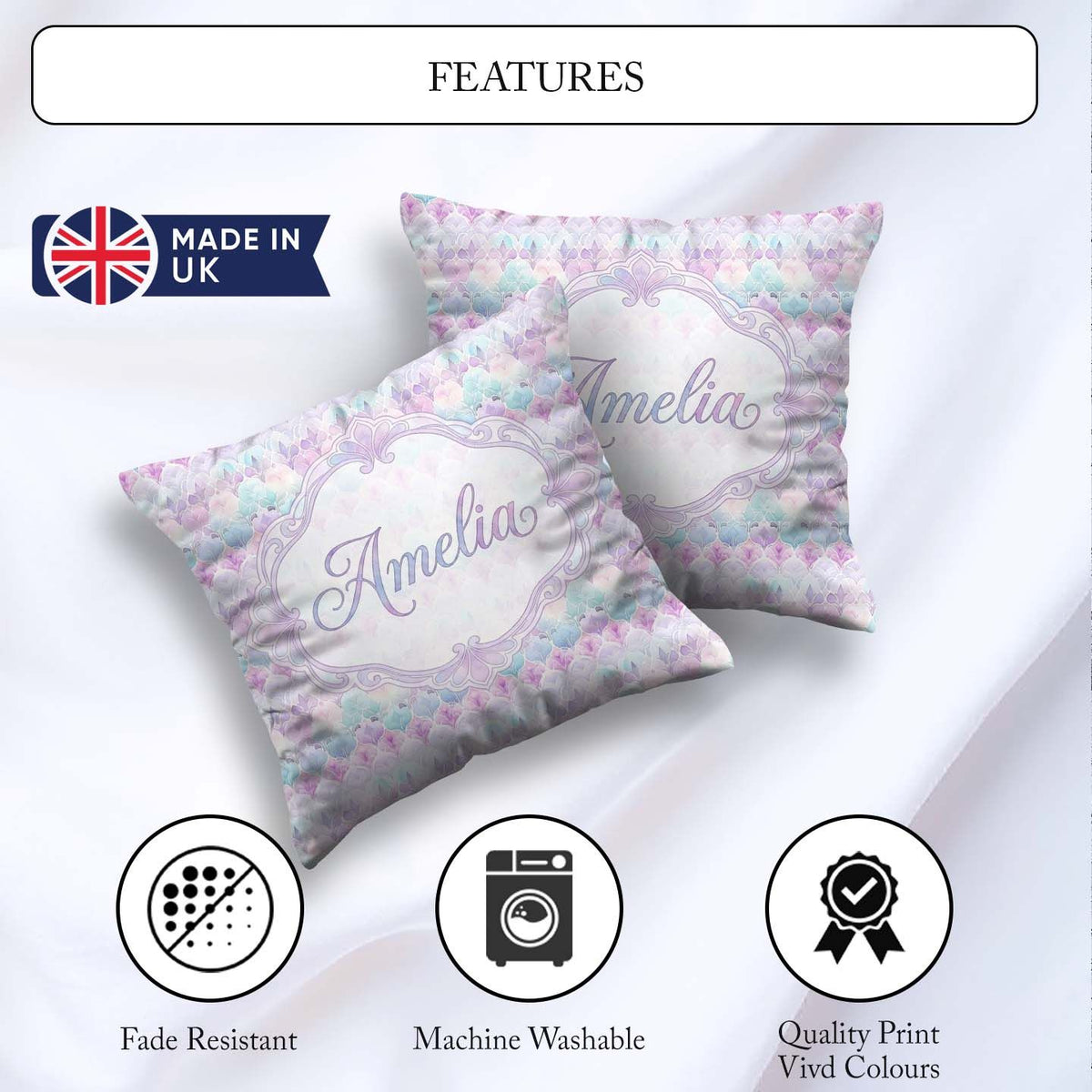 Custom Name Pastel Art Deco Motif Soft Gradient Seamless Pattern Square Filled Cushion Throw Pillow Sofa Bed Home Decor Zip Washable UK Made
