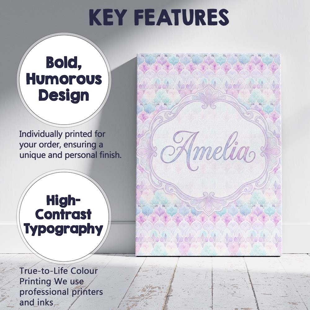 Personalised Name Pastel Deco Floral Custom  Contemporary Display Elegant Feature Canvas Wall Art Print Decor Picture Ready to Hang