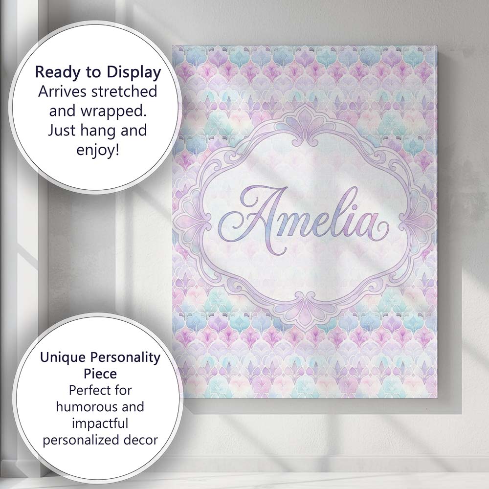 Personalised Name Pastel Deco Floral Custom  Contemporary Display Elegant Feature Canvas Wall Art Print Decor Picture Ready to Hang