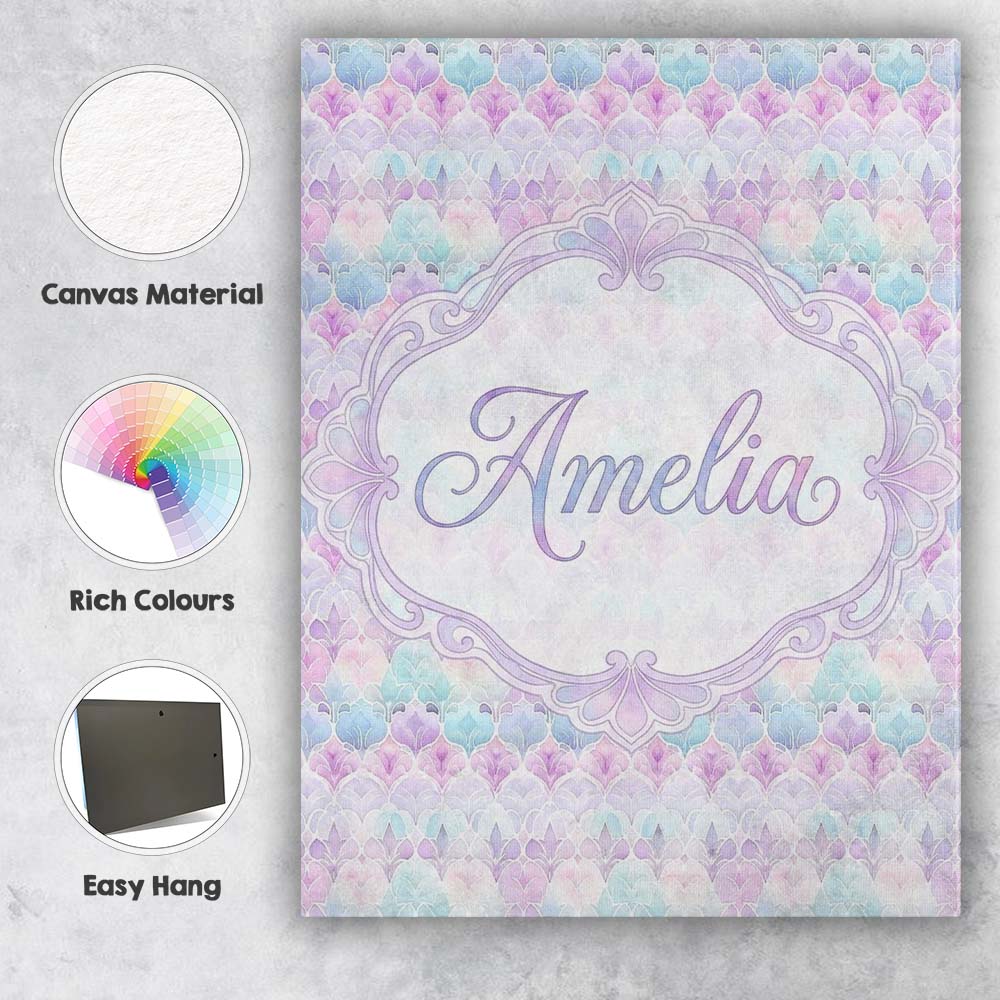 Personalised Name Pastel Deco Floral Custom  Contemporary Display Elegant Feature Canvas Wall Art Print Decor Picture Ready to Hang