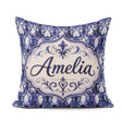 Custom Name Watercolor Gothic Lattice Indigo Blue Pattern Lovely Square Filled Cushion Throw Pillow Sofa Bed Home Decor Zip Washable UK Made