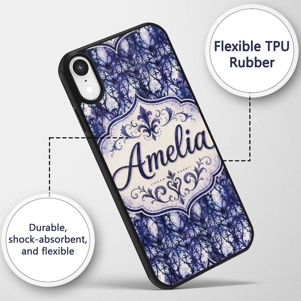 Watercolor Gothic Lattice Indigo Blue Seamless Custom Name Protective Phone Case Mobile Cover Durable Everyday Smartphone Shock Resistant