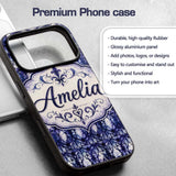 Watercolor Gothic Lattice Indigo Blue Seamless Custom Name Protective Phone Case Mobile Cover Durable Everyday Smartphone Shock Resistant