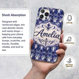 Watercolor Gothic Lattice Indigo Blue Seamless Custom Name Protective Phone Case Mobile Cover Durable Everyday Smartphone Shock Resistant