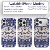 Watercolor Gothic Lattice Indigo Blue Seamless Custom Name Protective Phone Case Mobile Cover Durable Everyday Smartphone Shock Resistant