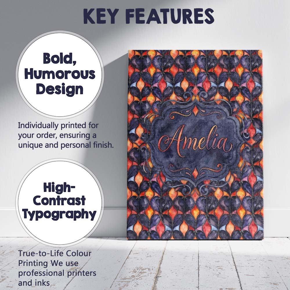 Personalised Name Warm Abstract Floral Tile Custom  Bespoke Interior Contemporary Canvas Wall Art Print Decor Picture Ready to Hang